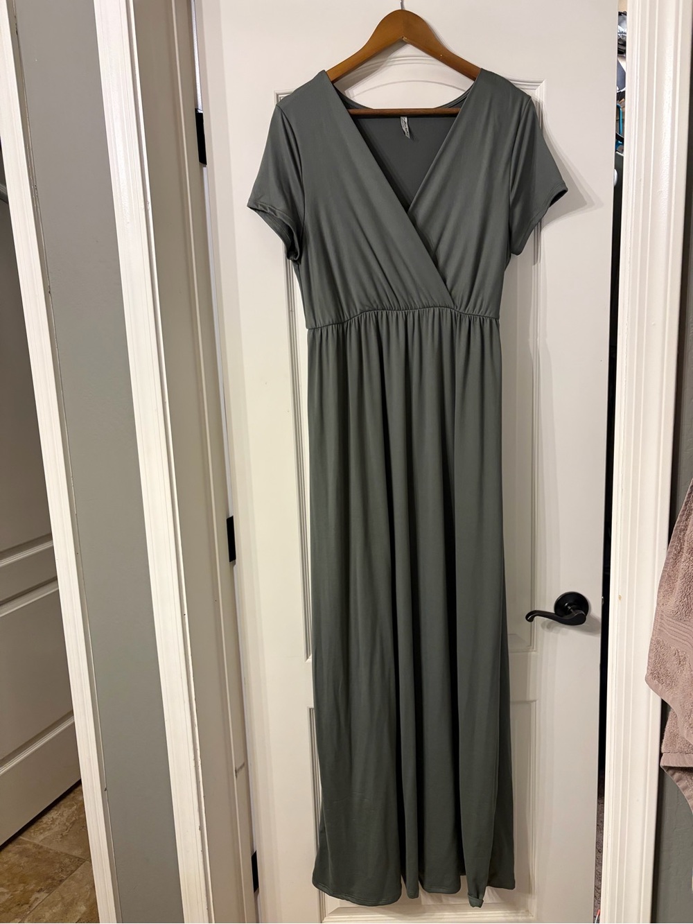 Mother Bee Maternity Olive Maxi Faux-Wrap Nursing Dress